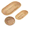 Rattan Storage Tray Round Oval Basket Hand-Woven Wicker  Tray Bread Basket Fruit Food Breakfast Display Plate Kitchen Tools 1