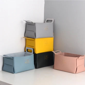 

Nordic Foldable PU Leather Storage Baskets Sundries Cosmetics Handy Storage Case Portable Desktop Decor Home Office Organization