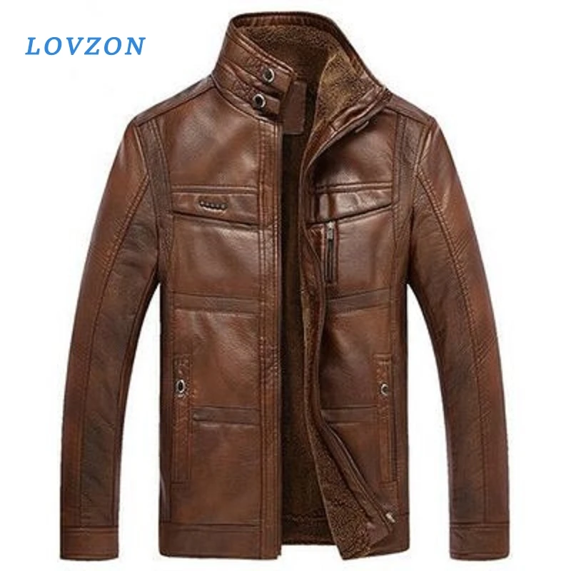 LOVZON-Chaqueta de piel sintética para hombre, abrigos de marca de alta calidad, prendas de vestir de negocios, forro polar, para invierno, 5XL