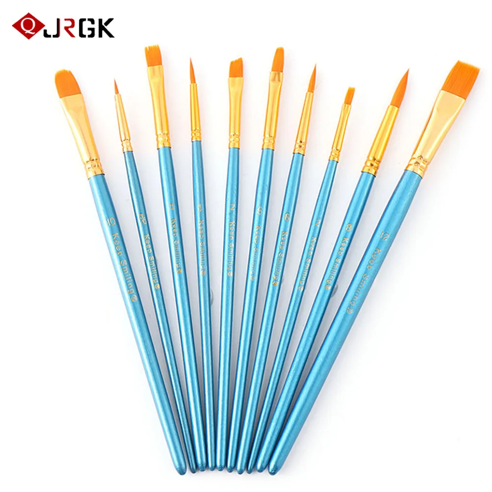 JRGK 10Pcs/Set Watercolor Gouache Paint Brushes Different Shape Round Pointed Tip Nylon Hair Painting Brush Set Art Supplies | Канцтовары