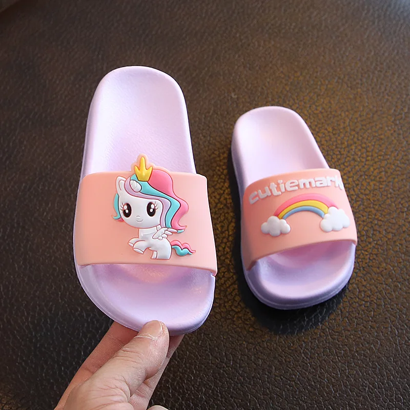 Unicorn Slippers for Boy Girl Rainbow Shoes 2019 Summer Toddler Animal Kids Indoor Baby Slippers PVC Cartoon Kids Slippers