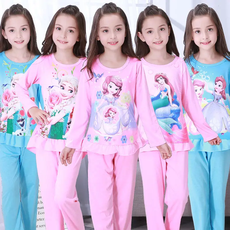 Conjunto de pijama para niño y niña, ropa de dormir de dibujos animados de otoño, de princesa Frozen, Anna, Elsa, Olaf, para estar en casa