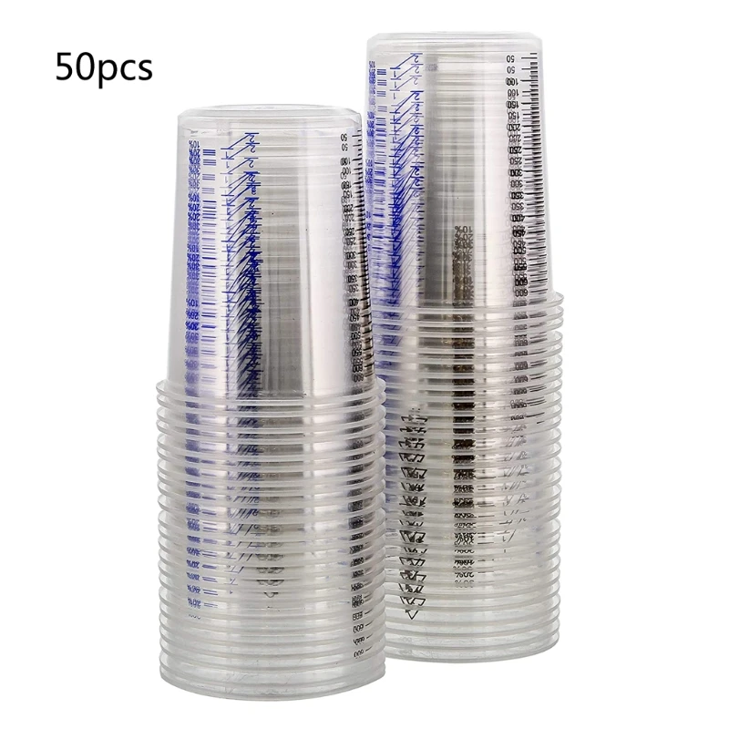 50Pcs Disposable Clear Graduated Plastic Mixing s for Paint UV Resin Epoxy 20 Oz 600ml Measuring Ratios 2-1 3-1 4-1