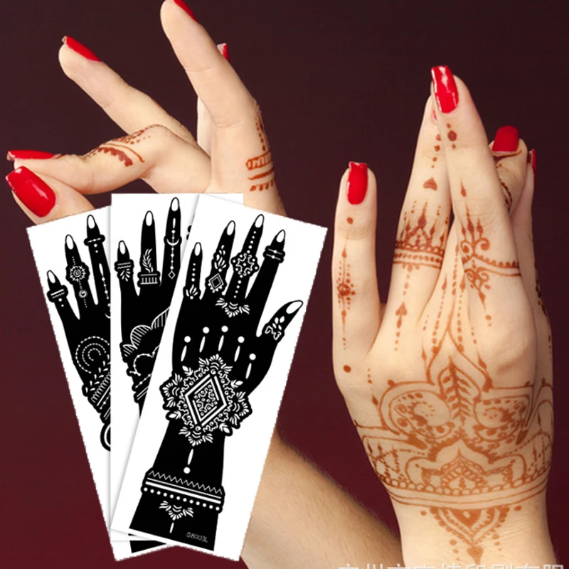 1pair long hand sleeve temporary tattoo stencil henna lace mandala tattoo template spray paint sheets lotus flowers Reuseable