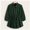 SHEIN плюс размер abaya зеленая пуговица спереди длинная блуза с баской Топ для женщин Весна Осень расклешенный подол Повседневная однотонная блуза плюс