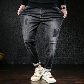 

2019 Men's Harem Jeans Autumn Washed Feet Male Shinny Denim Pant Hip Hop Sportswear Elastic Waist Joggers Pants Plus Size 28-42