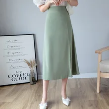 Корейский стиль для женщин s Высокая талия миди юбка с разрезом черный зеленый красный желтый Ol дизайн дамы формальный обтягивающий костюм юбки для женщин