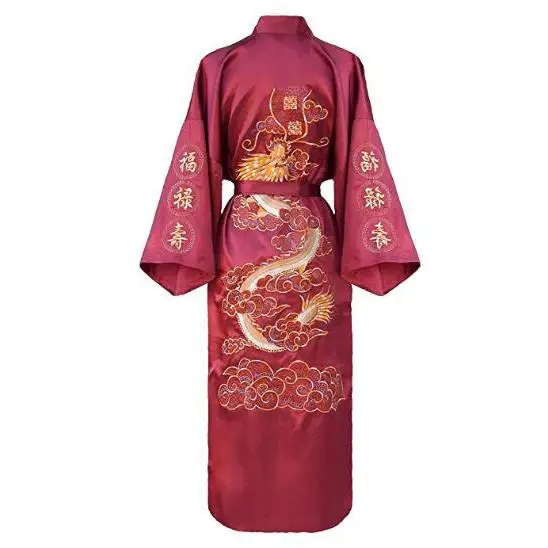Женский халат в китайском стиле, кимоно с вышивкой дракона, халат, сексуальное повседневное свободное Ночное платье, летняя Новинка, длинная домашняя одежда - Цвет: Claret