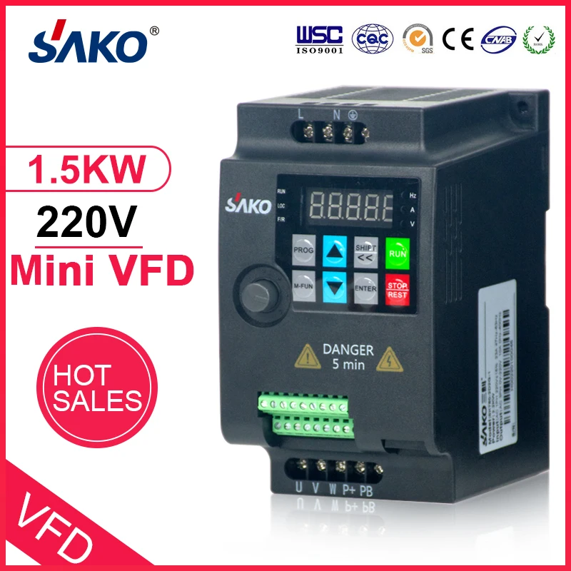 SAKO SKI780 220 в кВт/кВт 1HP Мини VFD преобразователь переменной частоты для управления скоростью двигателя инвертор частоты - Цвет: 1.5KW