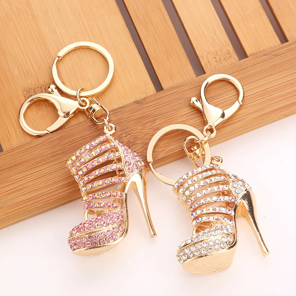 Statement High Heels Keychain Women Crystal Rhinestone Sliver Gold ...