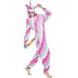 Новые зимние женские пижамы кигуруми с животными для взрослых, пижамы с милым стежком, теплые фланелевые пижамы с капюшоном и рисунком
