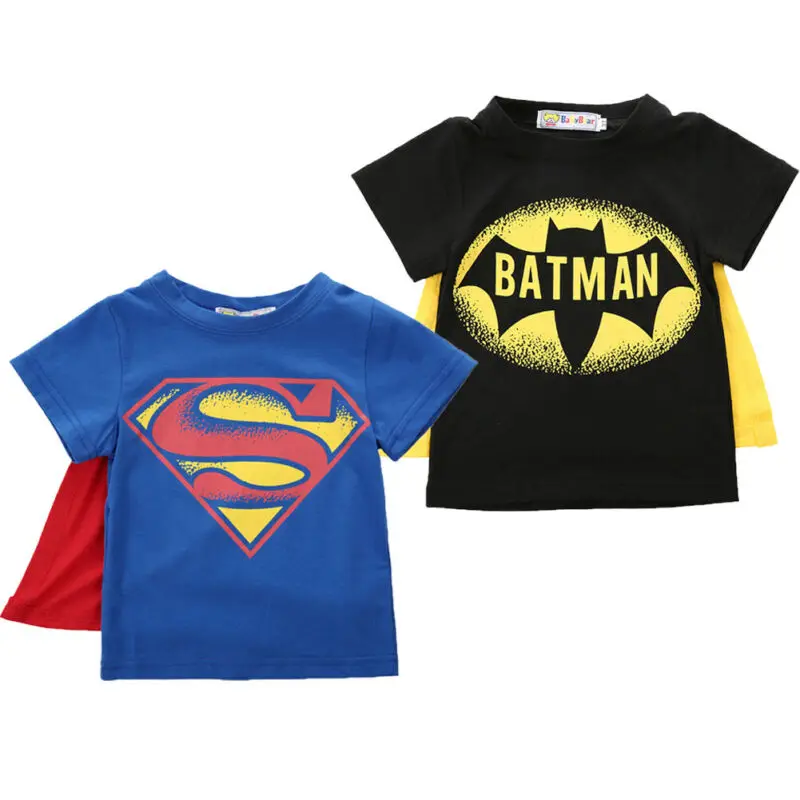 Kids Cartoon T shirt Baby Boys Batman Tee Top Cloak Cosplay Halloween Costume