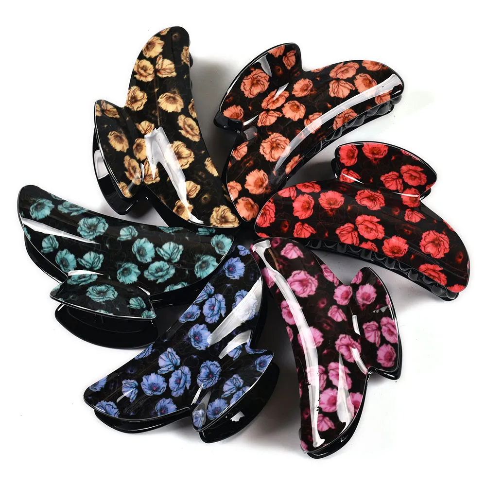 

9cm Big Hair Claws Clip Flower Floral Printing Acrylic Large Her Crab Clamp For Girl Hairpins Accessories Women Haircrab 21016