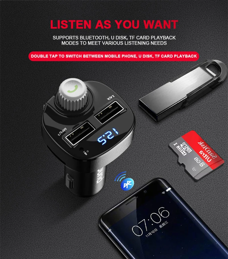 Автомобильное зарядное устройство Bluetooth приемник Bluetooth плеер Музыка Bluetooth аудио приемник Автомобильная Музыка MP3 плеер двойной USB аксессуары для автомобиля