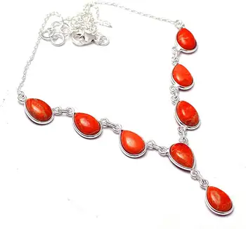 

Genuine Red Turquoise Necklace 925 Sterling Silver, 46 cm, MHBNE0192