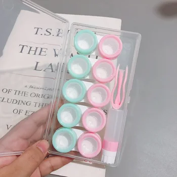 

5 Packed Simple Contact Lens Case Solid color beauty lens case contact lens storage box can as gift