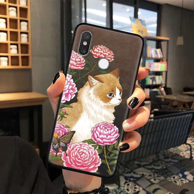 1mao6hua Чехол с цветами для Xiaomi mi 9T Pro 9 SE 8 A2 Lite A1 Pocophone F1, мягкая силиконовая оболочка для пары с котом, чехол для Red mi 6 Pro 6A 5 Plus 5A - Цвет: 1mao6hua