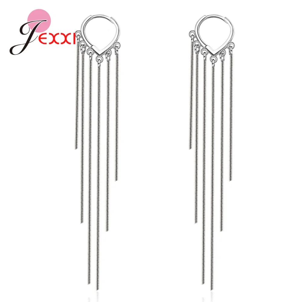 Trendy Style Bohemia Long Tassel Drop Earrings For Women Girls 925 Sterling Silver Long Line Dangle Earrings For Birthday