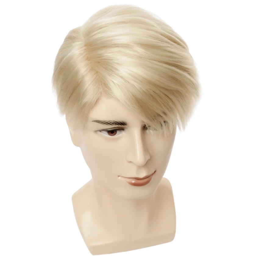 Gres Short Blonde Wigs Men Synthetic Wig Male Straight Side Parting High Temperature Fiber synthetic lawyer long grey white wigs judge baroque curly male blonde wigs deluxe halloween costume cosplay wig wig cap