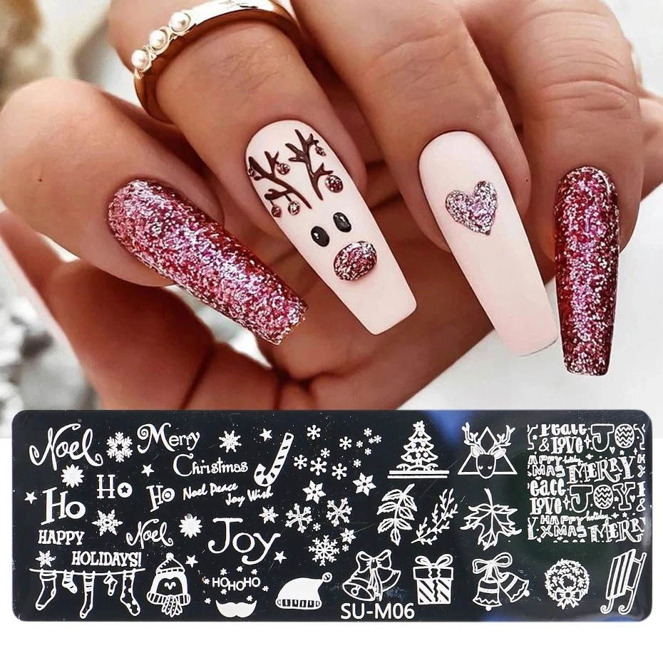 スノーフレークエルクネイルスタンピングプレート クリスマスネイルデザイン プロの画像印刷 マニキュアテンプレート ステンシルツール Nail Art Templates Aliexpress