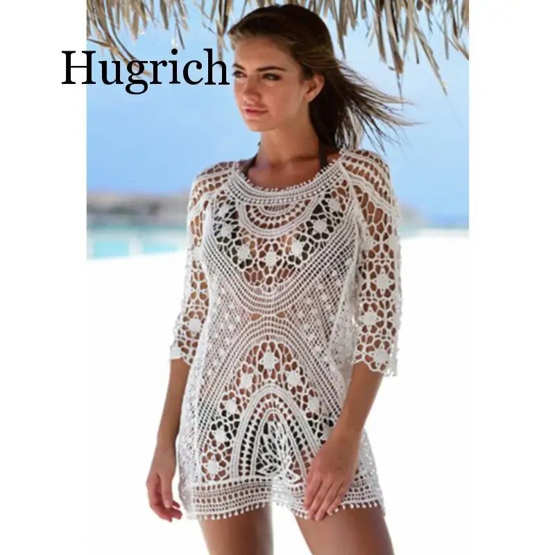 

2020 New Beach Cover Up Crochet White Swimwear Dress Bathing Suit Sexy Hollow Out Backless Cover Ups Beach Wears Summer Dress