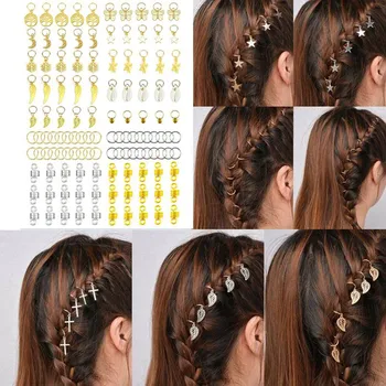 

120pcs Hip Hop Hair Braid Rings Hair Loops Clips Bulk DIY Hair Accessories - Star,Leaf,Shell,Loop,Dreadlock,Snowflake