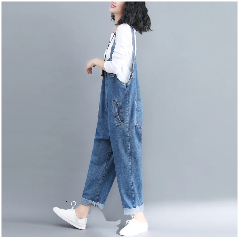 1156 демисезонный корейская мода отрегулировать Спагетти ремень широкие джинсы комбинезон для женщин; большие размеры Свободные