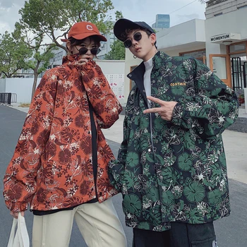 

19 Autumn New Japanese Korean Couples Two-way Wear Trend Body Printing Men's Casual Collar Jacket Streetwear Hip Hop