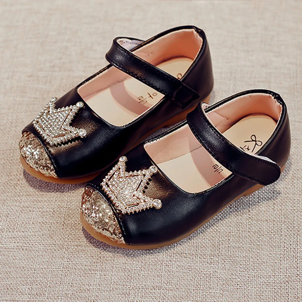 JAYCOSIN; Осенняя детская кожаная обувь принцессы для девочек; детская Свадебная обувь для девочек; золотая, Черная Корона; обувь с блестками для маленьких девочек