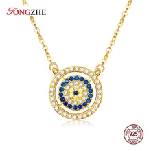 TONGZHE 925 пробы Серебряное ожерелье от сглаза Для женщин Турецкая Голубой ожерелье глаза подарок для парня золотая цепочка модные ювелирные изделия