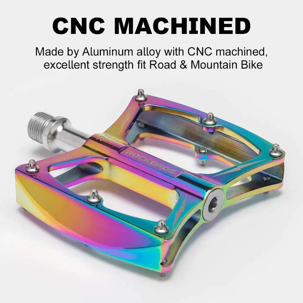 ROCKBROS Pedali Bici In Alluminio, Pedali MTB Flat, Con Riflettori, Viti Antiscivolo, Pedali Universali Da 9