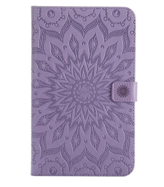 Рельефный чехол из полиуретановой кожи для планшета с изображением подсолнуха для samsung Galaxy Tab A SM-T580 SM-T585 10,1 дюймов откидная подставка чехол+ ручка - Цвет: Фиолетовый