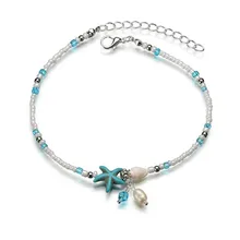 Поперечная граница Горячая ножной браслет с бусинами Европа и Америка ретро Раковина Морская звезда жемчужный кулон браслет на ногу производители Whol