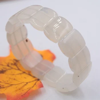 

Fine White Agate Rectangle Beads Bracelet Woman's Chain 18mmW Smooth Female Bracelet Gift Fit 15-17cmL Wrist