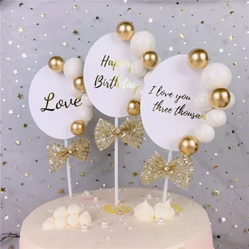 

1PC Foil Love Happy Birthday Cake Toppers Cute Gold Pearl Cupcake Toppers for Weddings Birthday Party Cake Decorating Supplies