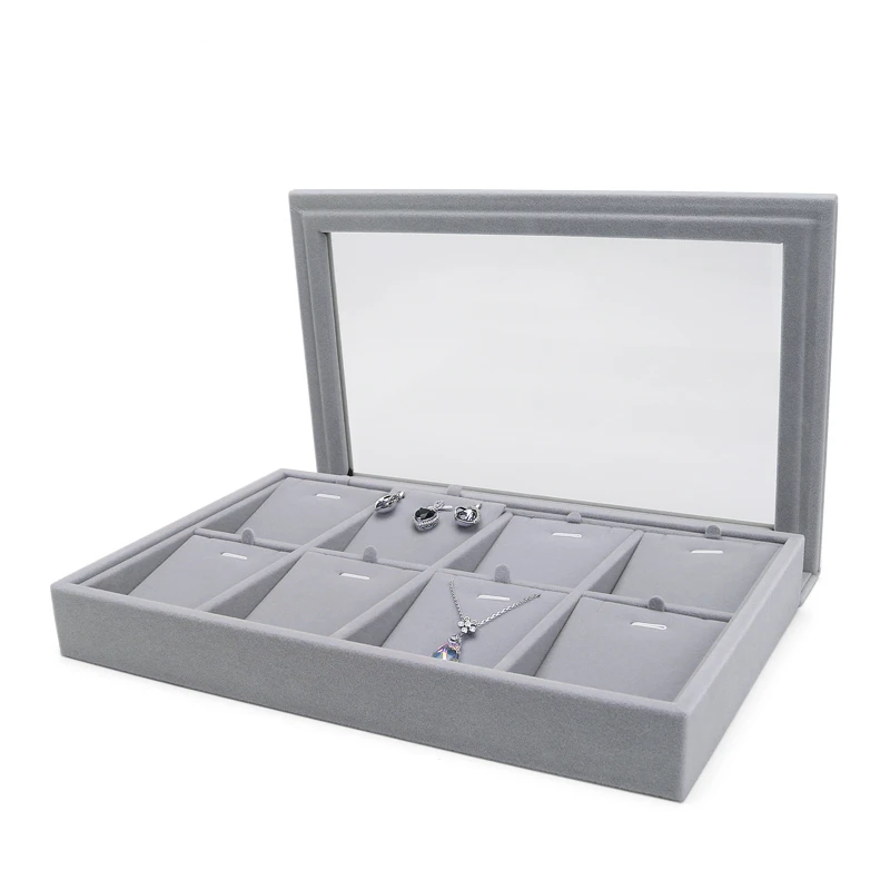 

New Arrival Ice Gray Velvet Jewelry Tray Ring Necklace Storage Organizer Bracelet Earring Display Drawer Stuff Multi-functional