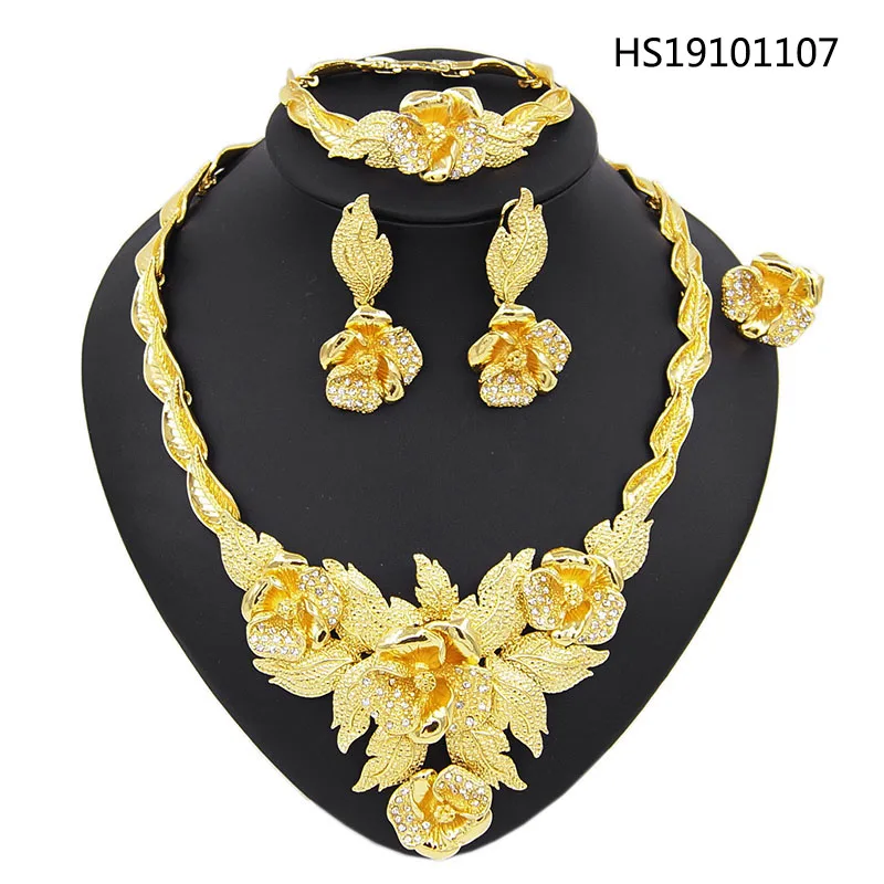 

Yulaili Latest Fashion Pendant Flower Shape Necklace Earrings Bracelet Ring Dubai Gold Jewelry Sets for Women Party Wedding 4PCS