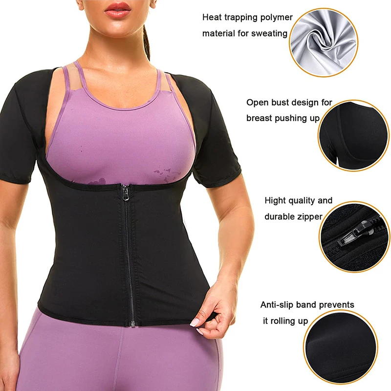 Women Sweat Sauna Body Shaper Vest Heat Trapping Tops Workout Shirts Zipper Jacket Thermo Tees Weight Loss Waist Trainer Corset girdles