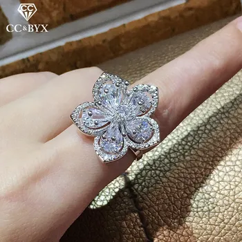 

CC Hyperbole Jewelry Rings For Women 925 Silver Flower Cubic Zirconia Personality Bride Wedding Ring Bijoux Drop Shipping CC3109