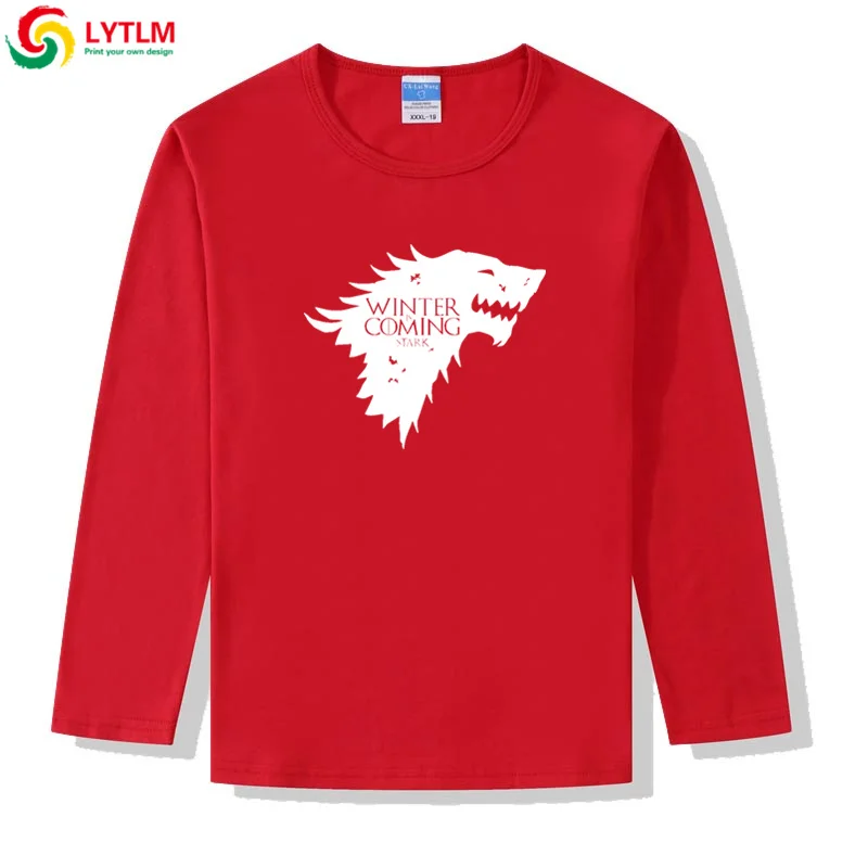 LYTLM House футболка с надписью «STARK» Игра престолов футболки с длинными рукавами для мальчиков осенняя одежда для маленьких девочек Camisetas детские топы с принтом животных - Цвет: CX LYCRA Red