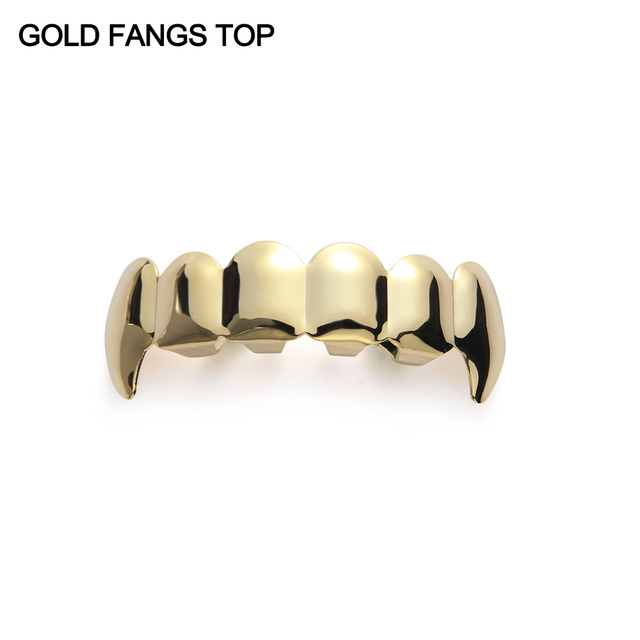 Gold Plated Rhinestone Teeth Grillz Gangsta Body Jewelry Mold Kit Hip Hop Tooth Caps Top Bottom Grill Rapper Dental Jewelry
