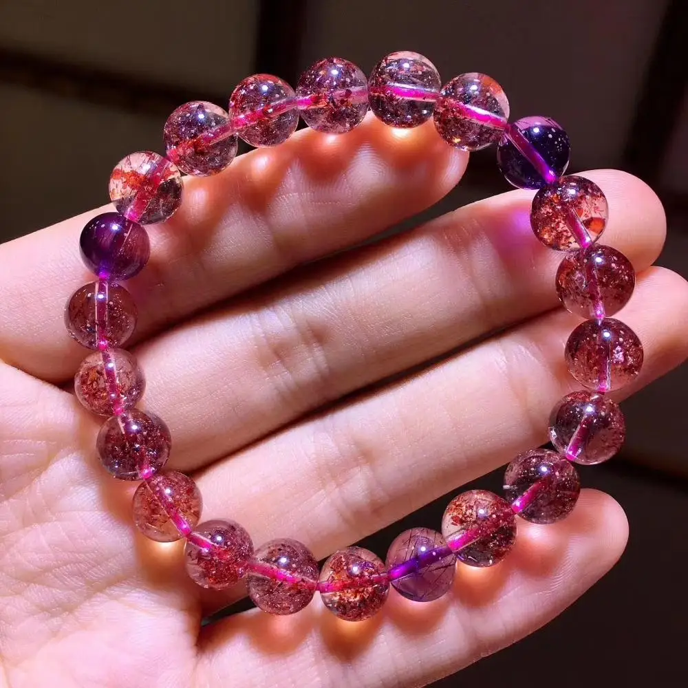 

Top Natural Red Lepidocrocite Quartz Super Seven 7 Melody Stone Bracelet 8.8mm Crystal Round Beads Women Certificate AAAAA