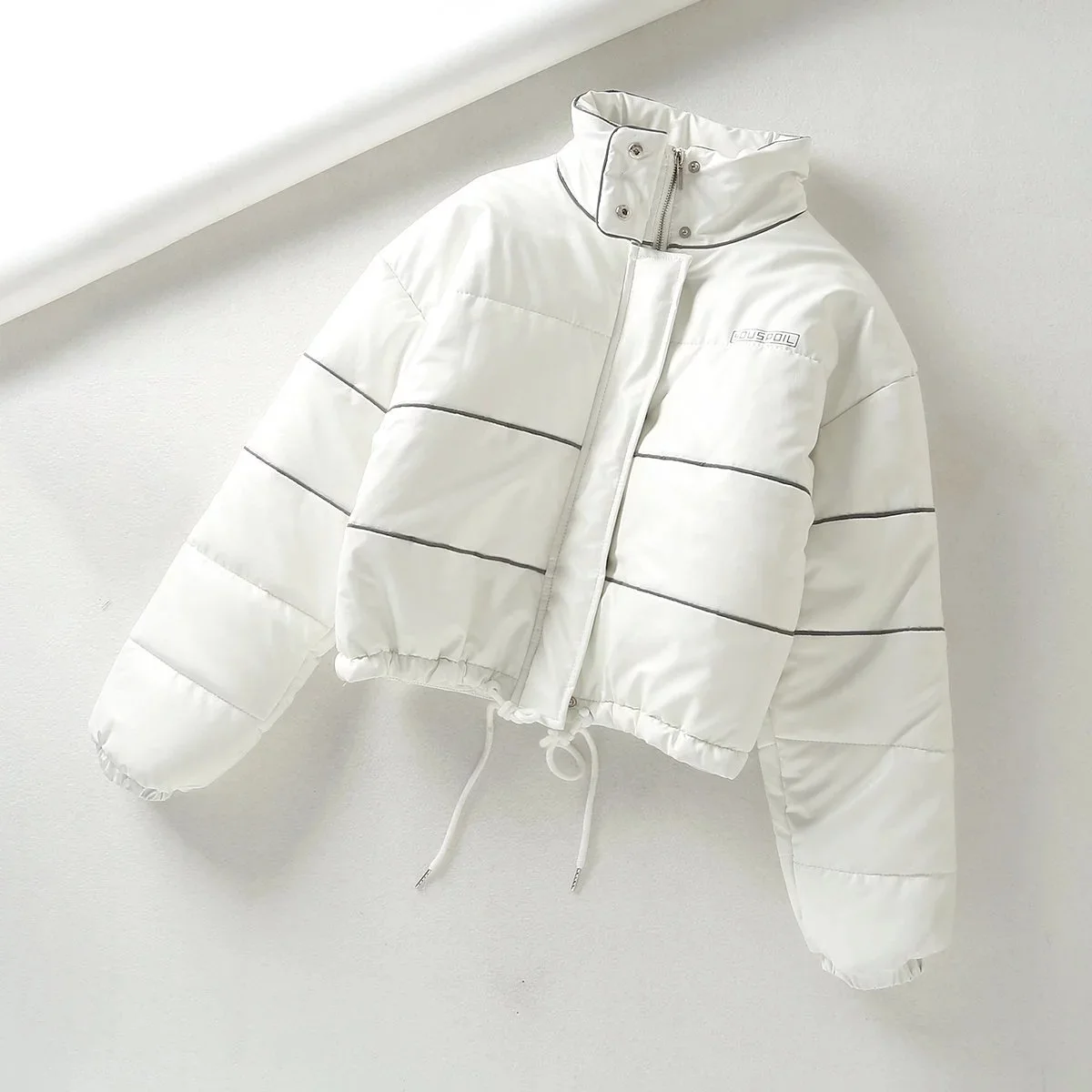 

Europe And America INS Blogger Autumn And Winter WOMEN'S Dress 3m Reflective Stripes Short Stand Collar Jacket Europe And Americ