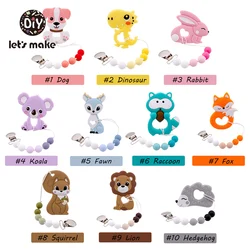 Let's Make Baby Pacifier 1pc Silicone Teethers Cartoon Animals Teething Dummy Holder Food Grade Silicone Pacifier Clips Chains