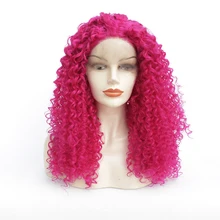 Дешевый костюм женский для праздника Хэллоуин вечерние стильные кудрявые синтетические парики на кружеве розовый цвет бесклеевой парик