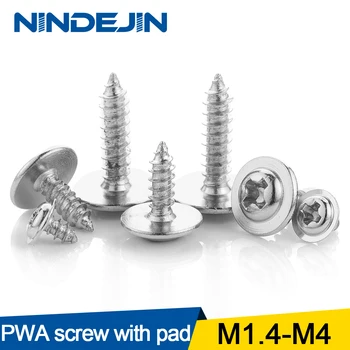 

NINDEJIN 100pcs PWA Cross Round Head with Washer Self Tapping Screw M1.7 M2 M2.3 M2.6 M3 M4 Carbon Steel Phillips Screw