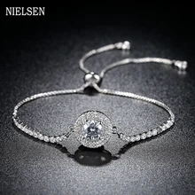 Круглый Большой циркониевый Серебряный женский очаровательный браслет простые блестящие стразы браслеты женские ювелирные изделия