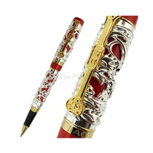 Jinhao – stylo à bille à roulettes lourd, Vintage, sculpture en métal, gaufrage, Dragon Phoenix rouge et argent, papeterie professionnelle de bureau