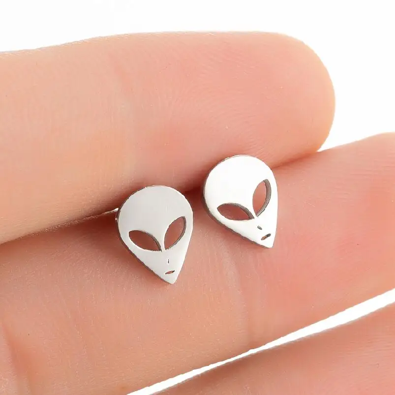 Trendy Edelstahl UFO Alien Ohrstecker Ohrringe für Frauen Schmuck Schwarz Lächelndes Gesicht Ohrring Party Zubehör Männer Geschenk – Detail 1