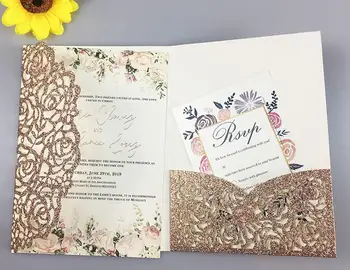 

50X Gold/White Hollow tri-fold Festival Gift p48 Invitation Flower Card